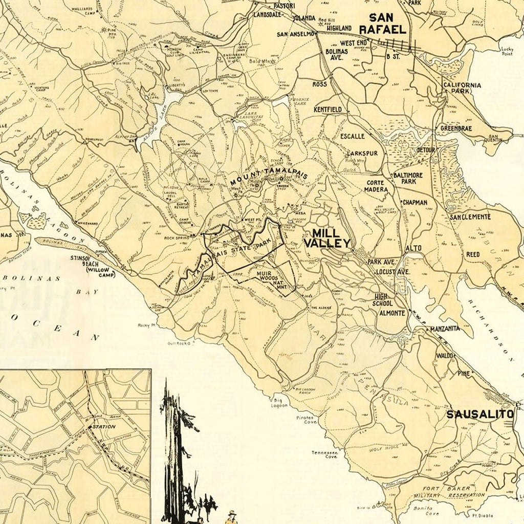 Vintage Map of Marin County, California 1930