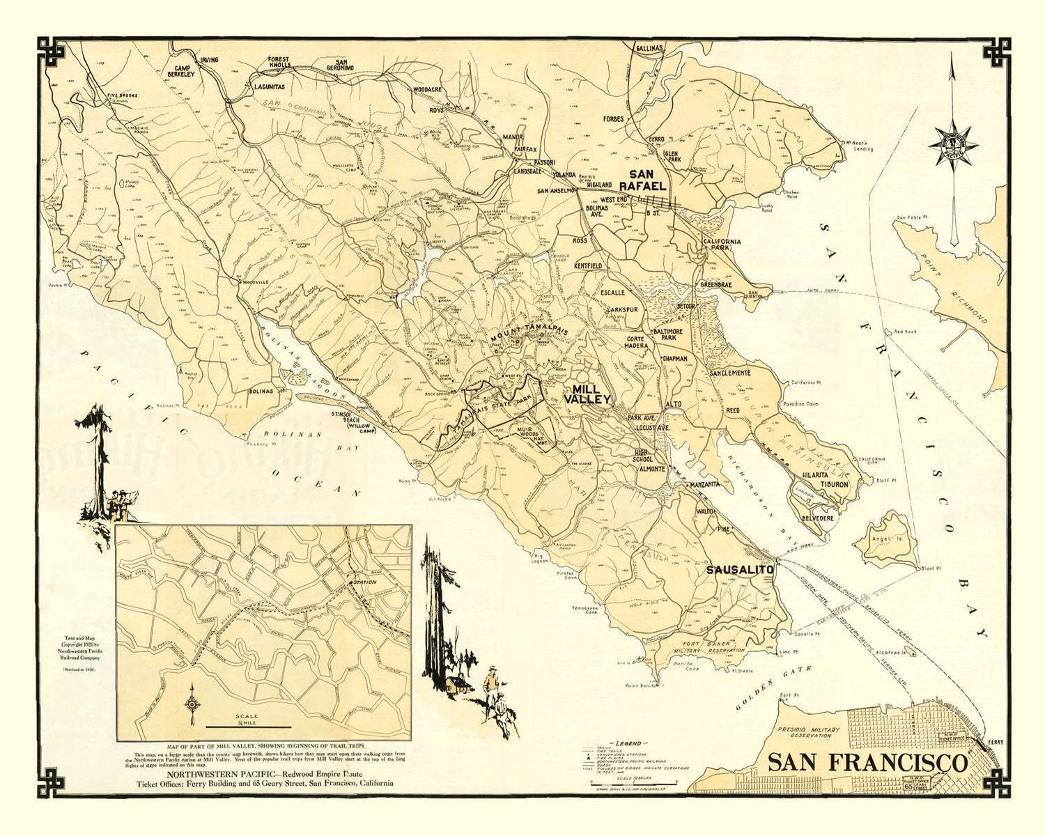 Vintage Map of Marin County, California 1930