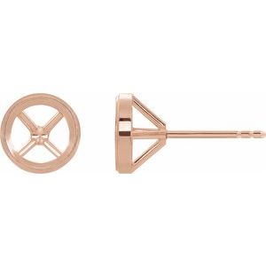14K Rose Gold 8 mm Round Bezel-Set Cocktail-Style Earring Mounting