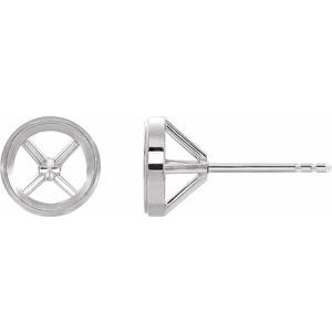 14K White Gold 4.4 mm Round Bezel-Set Cocktail-Style Earring Mounting