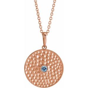 14K Rose Gold Natural Aquamarine Beaded Disc 16-18" Necklace
