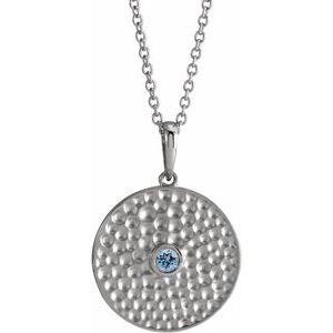 Platinum Natural Aquamarine Beaded Disc 16-18" Necklace