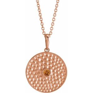 14K Rose Gold Natural Citrine Beaded Disc 16-18" Necklace