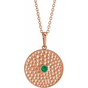 14K Rose Gold Natural Emerald Beaded Disc 16-18" Necklace
