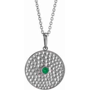 Sterling Silver Natural Emerald Beaded Disc 16-18" Necklace