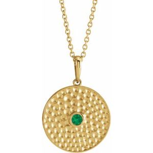 14K Yellow Gold Natural Emerald Beaded Disc 16-18" Necklace