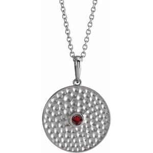 Sterling Silver Natural Mozambique Garnet Beaded Disc 16-18" Necklace