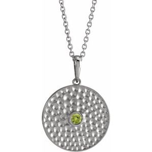 Sterling Silver Natural Peridot Beaded Disc 16-18" Necklace