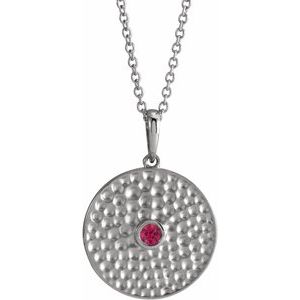 14K White Gold Natural Ruby Beaded Disc 16-18" Necklace