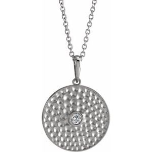 Platinum Natural White Sapphire Beaded Disc 16-18" Necklace