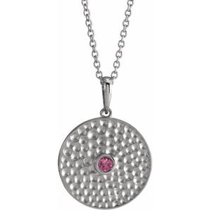 14K White Gold Natural Pink Tourmaline Beaded Disc 16-18" Necklace