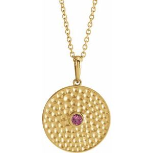14K Yellow Gold Natural Pink Tourmaline Beaded Disc 16-18" Necklace