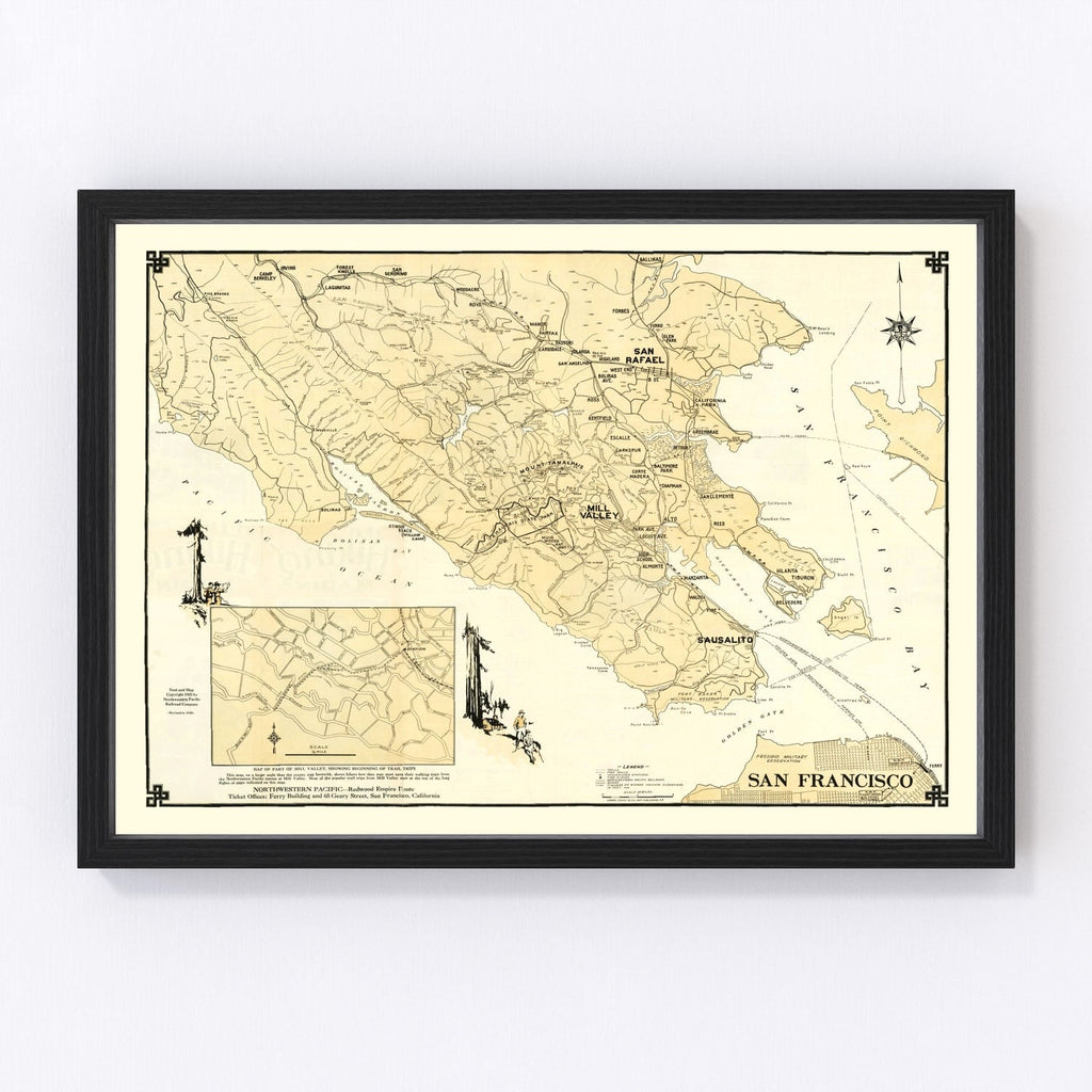 Vintage Map of Marin County, California 1930