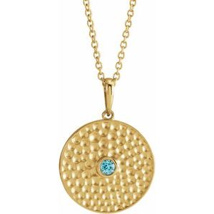 14K Yellow Gold Natural Blue Zircon Beaded Disc 16-18" Necklace
