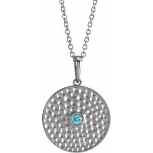 14K White Gold Natural Blue Zircon Beaded Disc 16-18" Necklace