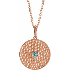 14K Rose Gold Natural Blue Zircon Beaded Disc 16-18" Necklace