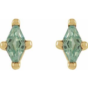 14K Yellow Gold 4x2 mm Lab-Grown Green Sapphire Earrings – image 2