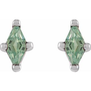 Platinum 4x2 mm Lab-Grown Green Sapphire Earrings – image 2