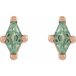 14K Rose Gold 6x3 mm Lab-Grown Green Sapphire Earrings – image 2