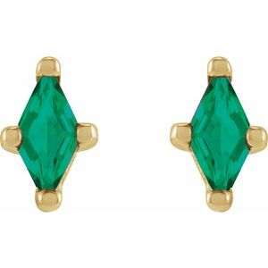 14K Yellow Gold 4x2 mm Lab-Grown Emerald Earrings – image 2