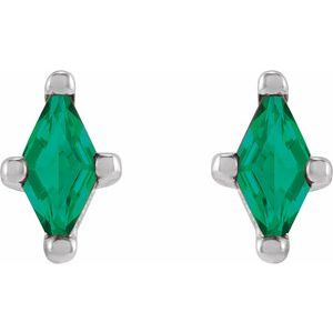 Platinum 6x3 mm Lab-Grown Emerald Earrings – image 2