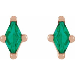 14K Rose Gold 4x2 mm Lab-Grown Emerald Earrings – image 2