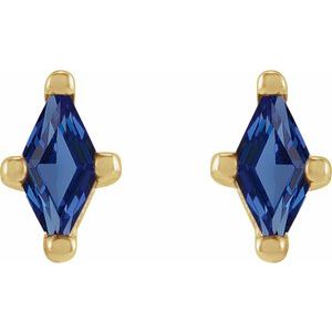 14K Yellow Gold 4x2 mm Lab-Grown Blue Sapphire Earrings – image 2