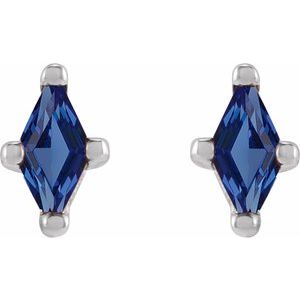 14K White Gold 6x3 mm Lab-Grown Blue Sapphire Earrings – image 2