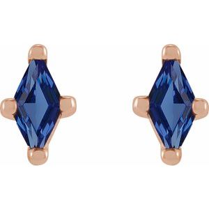 14K Rose Gold 4x2 mm Lab-Grown Blue Sapphire Earrings – image 2