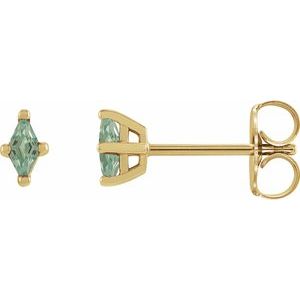 14K Yellow Gold 4x2 mm Lab-Grown Green Sapphire Earrings