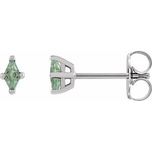 Sterling Silver 4x2 mm Lab-Grown Green Sapphire Earrings