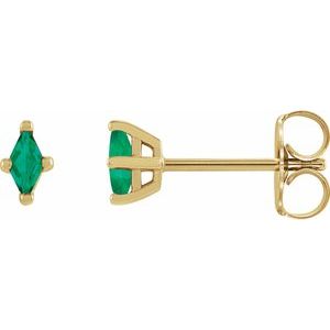 14K Yellow Gold 4x2 mm Lab-Grown Emerald Earrings