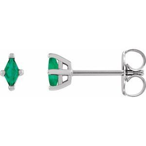 14K White Gold 6x3 mm Lab-Grown Emerald Earrings