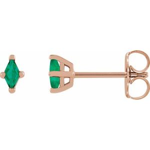 14K Rose Gold 4x2 mm Lab-Grown Emerald Earrings
