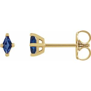 14K Yellow Gold 6x3 mm Lab-Grown Blue Sapphire Earrings