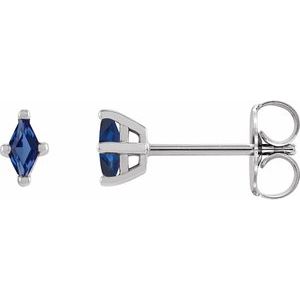 Sterling Silver 4x2 mm Lab-Grown Blue Sapphire Earrings