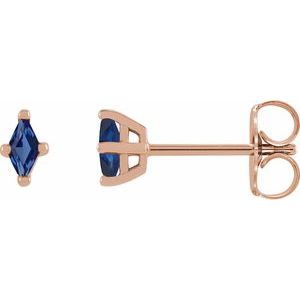 14K Rose Gold 4x2 mm Lab-Grown Blue Sapphire Earrings