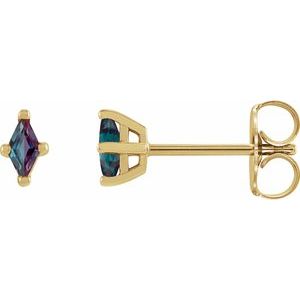 14K Yellow Gold 4x2 mm Lab-Grown Alexandrite Earrings