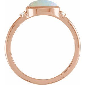 14K Rose Gold Natural White Opal & .03 CTW Natural Diamond Ring