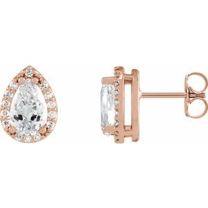 14K Rose Gold Lab-Grown Moissanite & .05 CTW Natural Diamond Halo-Style Earrings
