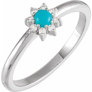 14K White Gold Natural Turquoise & .07 CTW Natural Diamond Halo-Style Ring