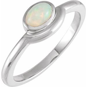 Sterling Silver Natural Ethiopian Opal Bezel-Set Cabochon Ring