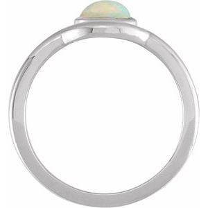14K White Gold Natural Ethiopian Opal Bezel-Set Cabochon Ring