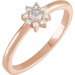 14K Rose Gold 1/6 CTW Rose-Cut Natural Diamond & Faceted Natural Diamond Halo-Style Ring