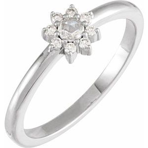 Sterling Silver 1/6 CTW Rose-Cut Natural Diamond & Faceted Natural Diamond Halo-Style Ring