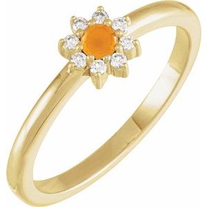 14K Yellow Gold Natural Citrine & .07 CTW Natural Diamond Halo-Style Ring