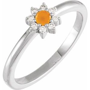 14K White Gold Natural Citrine & .07 CTW Natural Diamond Halo-Style Ring