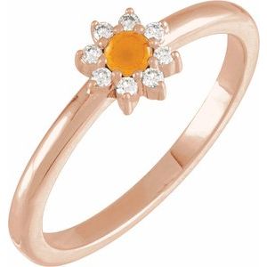14K Rose Gold Natural Citrine & .07 CTW Natural Diamond Halo-Style Ring