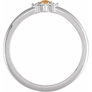 14K White Gold Natural Citrine & .07 CTW Natural Diamond Halo-Style Ring