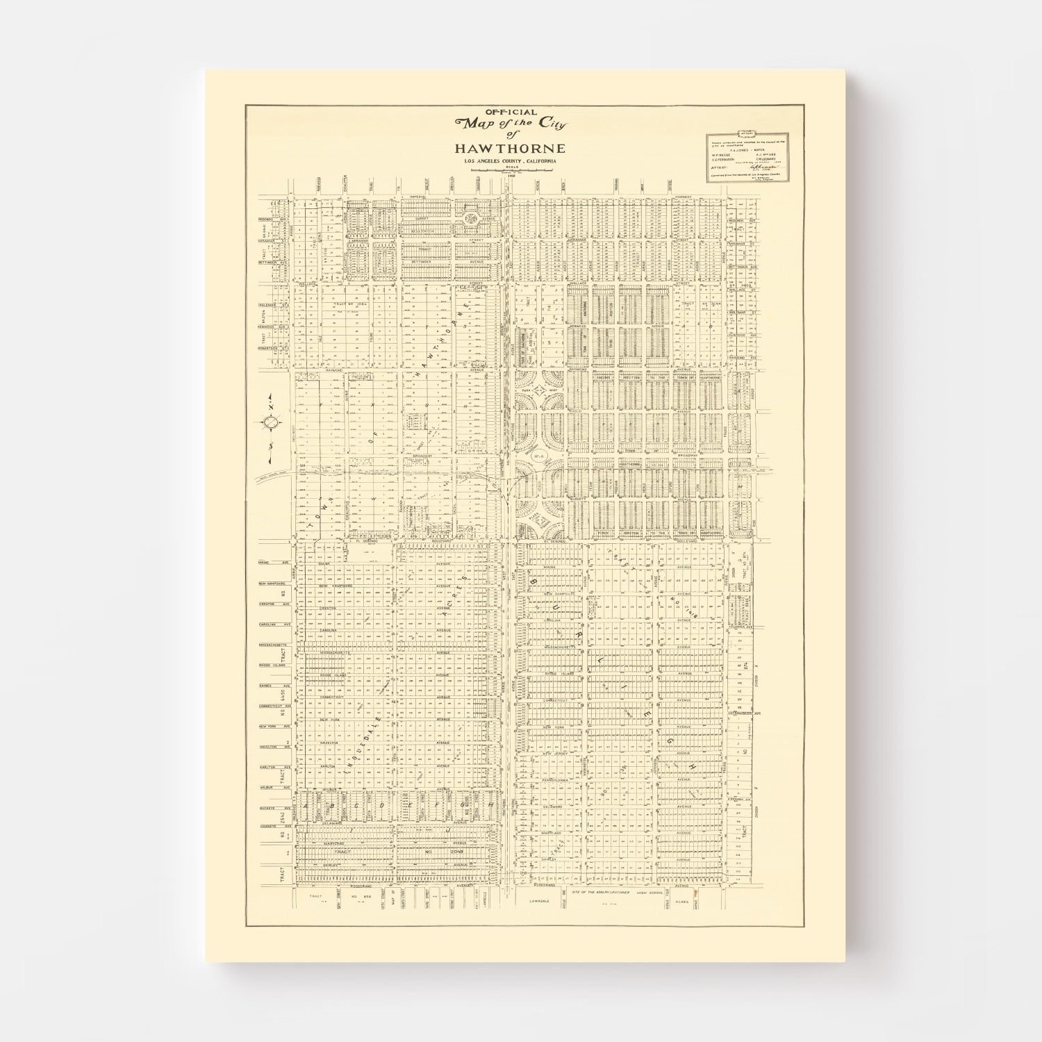 Vintage Map of Hawthorne, California 1932